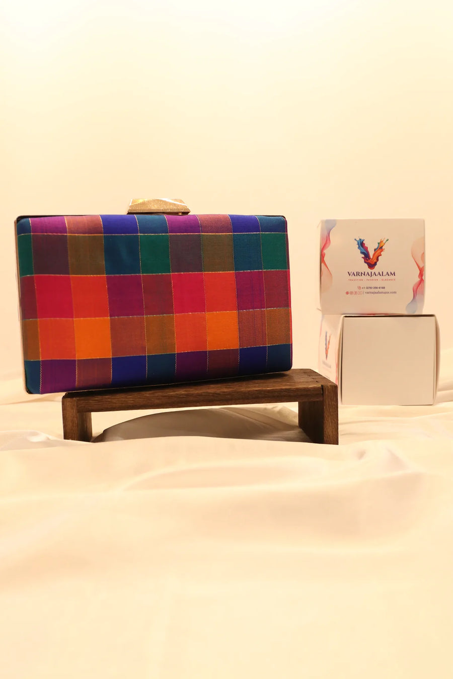 Silk-covered box clutch