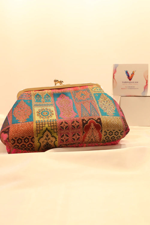 Banarasi brocade kiss-lock clutch