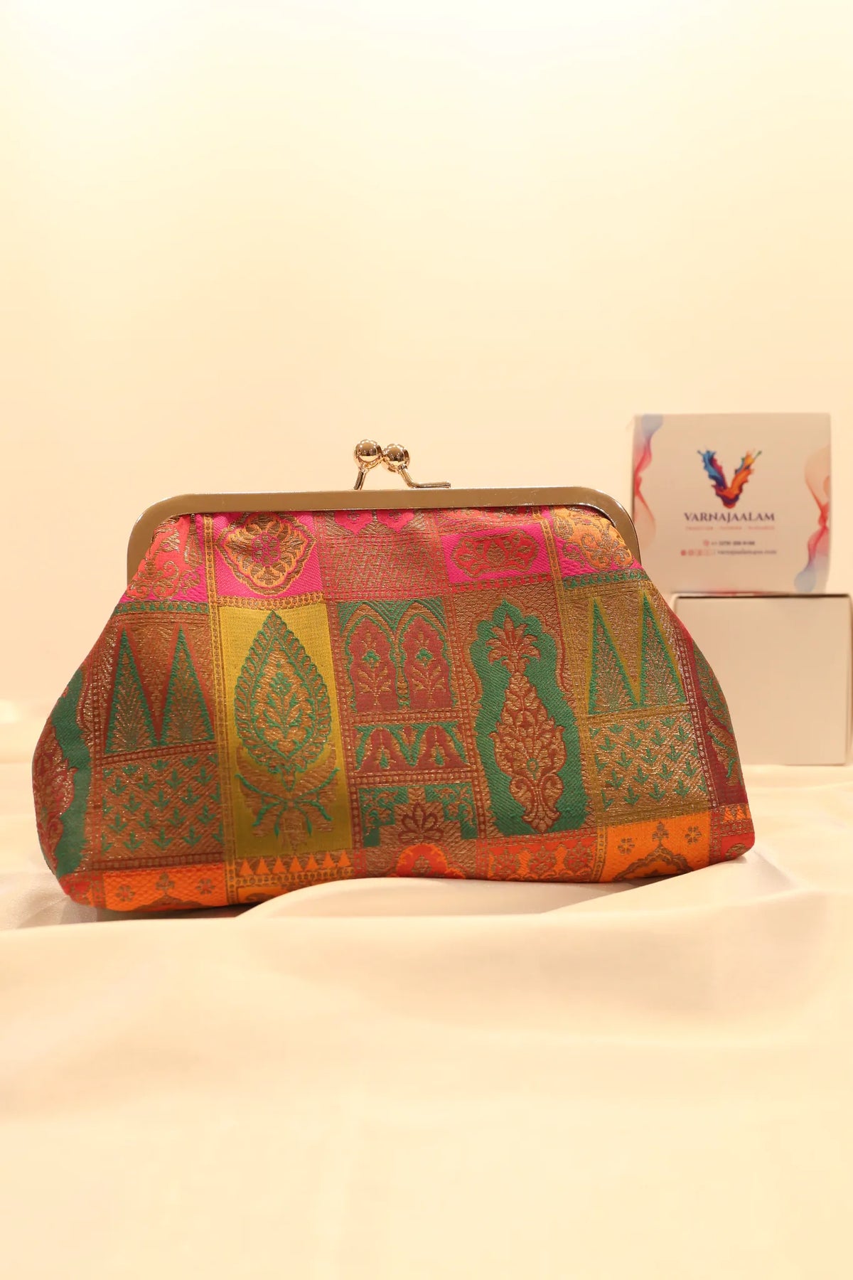 Banarasi brocade kiss-lock clutch