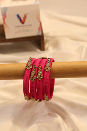 Handcrafted broad thread-wrapped bangle - Pink