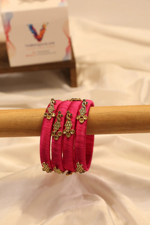 Handcrafted broad thread-wrapped bangle - Pink
