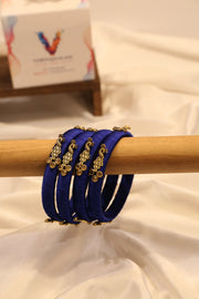 Handcrafted broad thread-wrapped bangle - Royal Blue