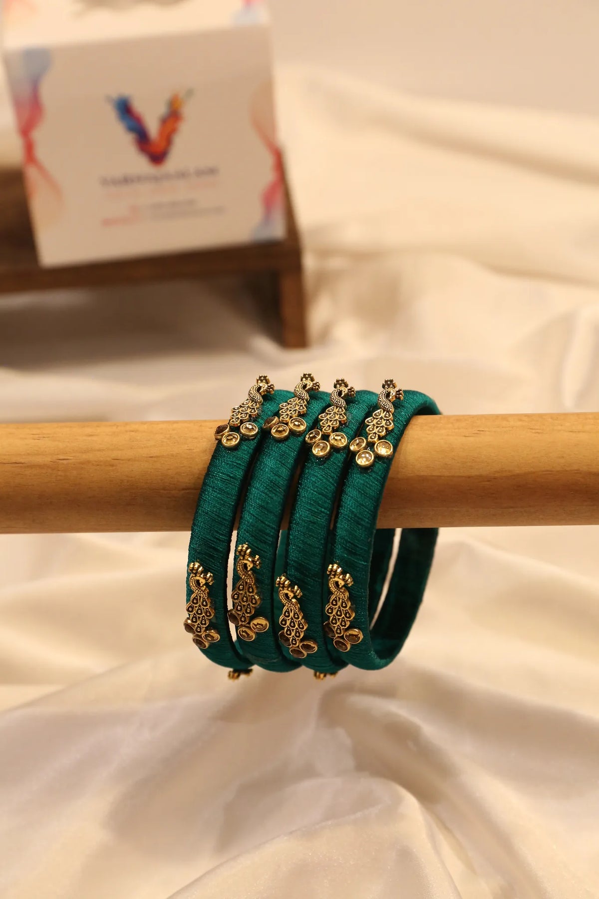 Handcrafted broad thread-wrapped bangle - Green