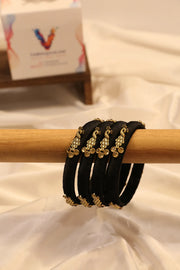 Handcrafted broad thread-wrapped bangle - Black