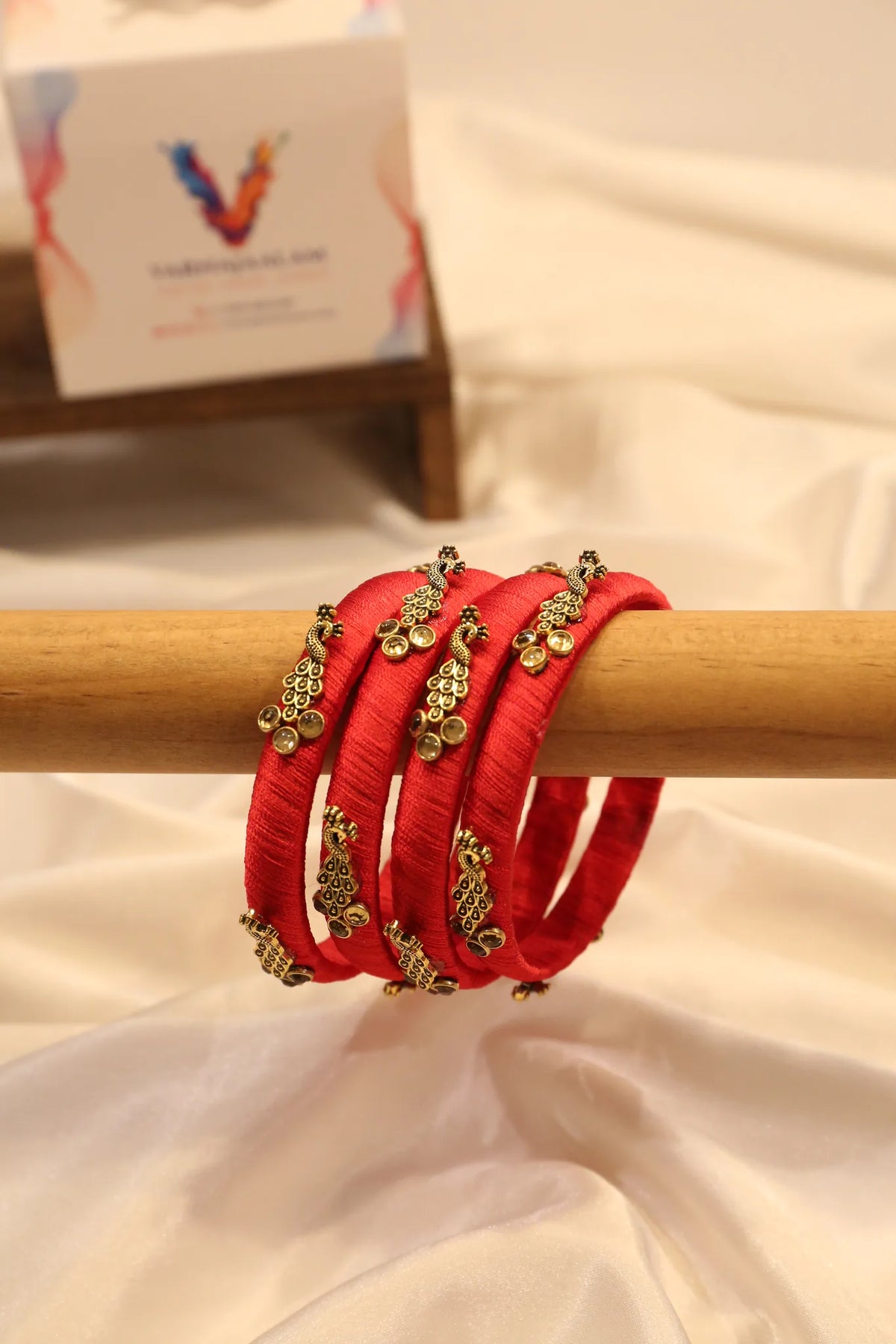 Handcrafted broad thread-wrapped bangle - Red