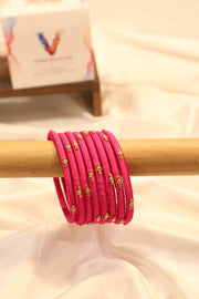 Handcrafted thin thread-wrapped bangle - Pink