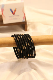 Handcrafted thin thread-wrapped bangle - Black