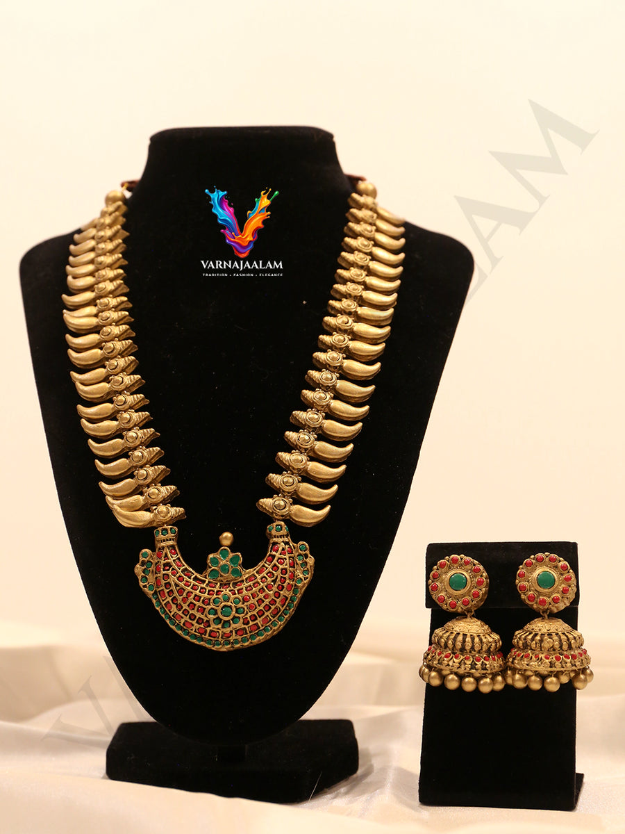 Chandrika Praba Antique Gold & Tri-Color Crescent Terracotta Jewellery