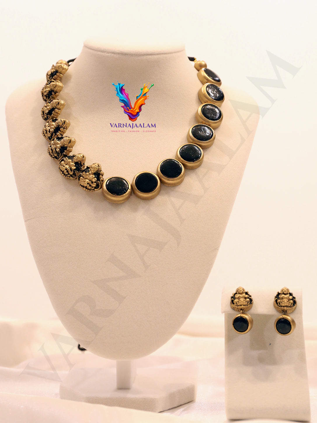Black One Sided Lakshmi Terracotta Jewellery