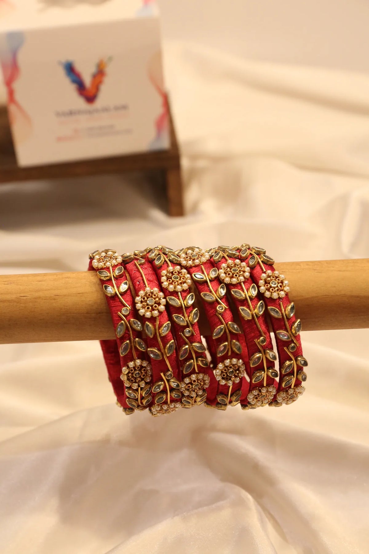 Zardosi hand-embroidered bangle - Maroon