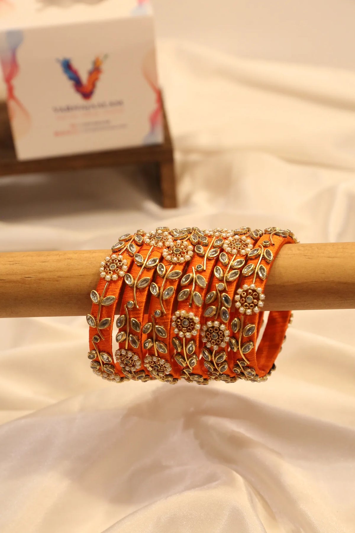 Zardosi hand-embroidered bangle - Orange